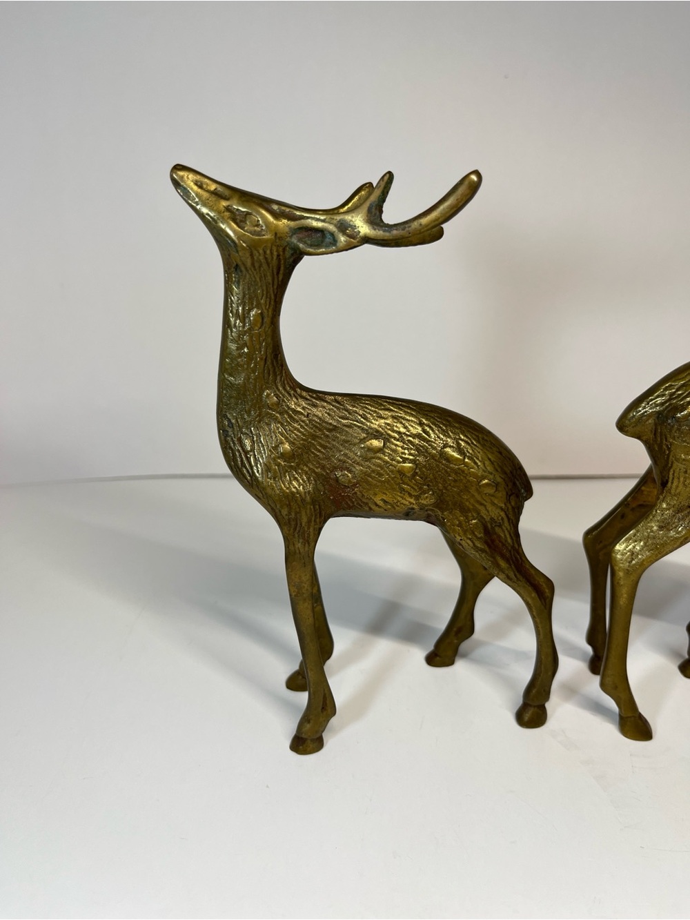 Vintage Brass Deer 7" Buck 5" Doe Set Pair MCM Figurine Figures Decor Etched - Picture 8 of 14